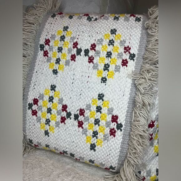 Textured Heavy Cotton Tribal Southwest boho Shag accent Pillow Ivory 18” - Picture 2 of 6